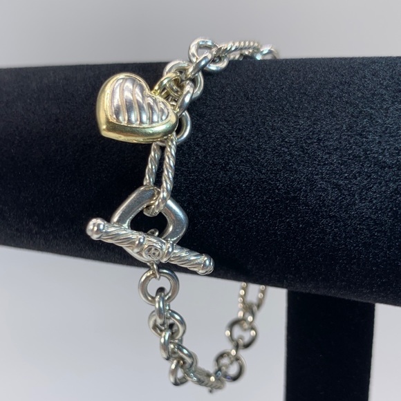 David Yurman SS 18k Heart Figaro Link Bracelet - Picture 1 of 6